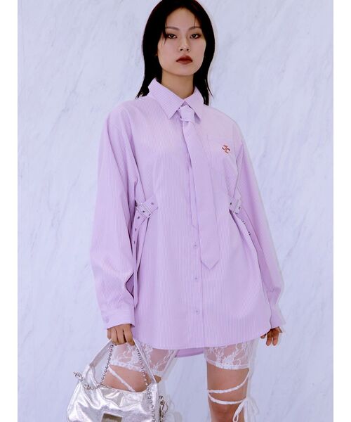 jouetie（ジュエティ）の「ロングスリーブネクタイチュニックシャツ（シャツ/ブラウス・レディース・グレー/ブルー/パープル・MEDIUM）」の4枚目の写真