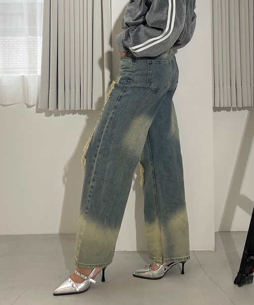 ROGER AND RAW(ロジャーアンドロウ)の「ダメージワイドデニムパンツ(デニムパンツ・レディース・ブルー・SMALL/MEDIUM)」の9枚目の写真