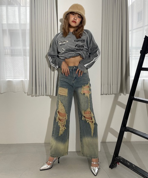 ROGER AND RAW(ロジャーアンドロウ)の「ダメージワイドデニムパンツ(デニムパンツ・レディース・ブルー・SMALL/MEDIUM)」の10枚目の写真