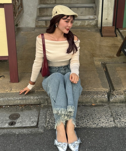 efill（エフィル）の「裾 フリンジ デニムパンツ（デニムパンツ・レディース・ダークブルー・S）」の6枚目の写真