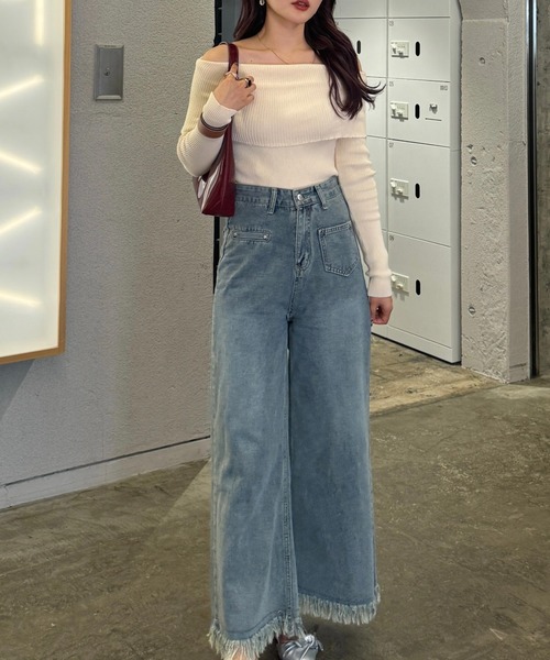 efill（エフィル）の「裾 フリンジ デニムパンツ（デニムパンツ・レディース・ダークブルー・S）」の21枚目の写真