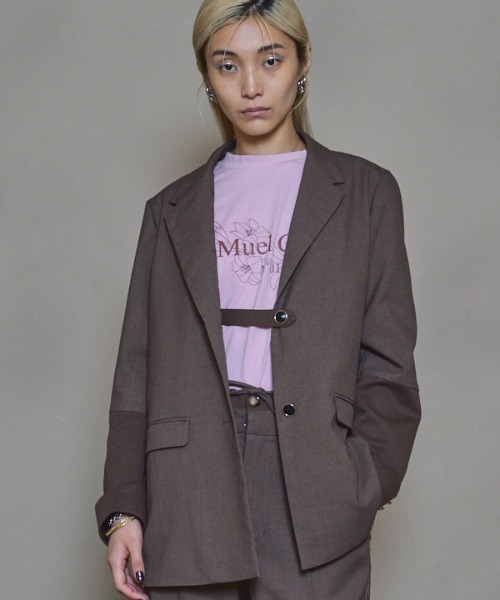 Muel Chic(ミュエルシック)の「Olsen Jacket オルセンジャケット(テーラードジャケット・レディース・ブラウン/チャコールグレー・FREE)」の3枚目の写真