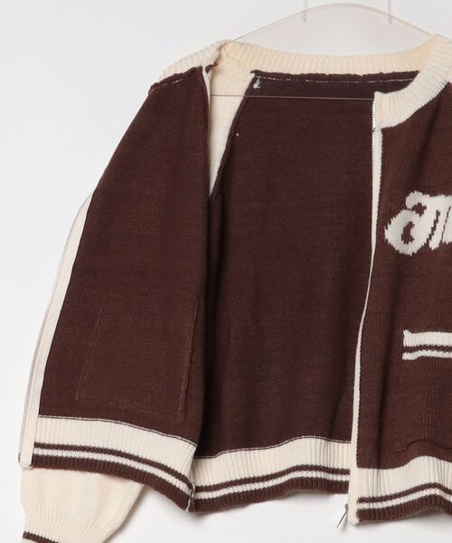 LYEON（リヨン）の「サガラ刺繍ジップアップニットブルゾン/ノーカラー配色ニットカーディガン（ブルゾン・レディース・ブラウン/ネイビー・FREE）」の11枚目の写真