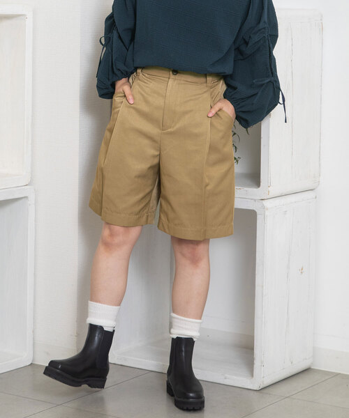 POU DOU DOU（プードゥドゥ）の「ワイドタックハーフパンツ（その他パンツ・レディース・キナリ/モカ/ダークグレー・M）」の4枚目の写真