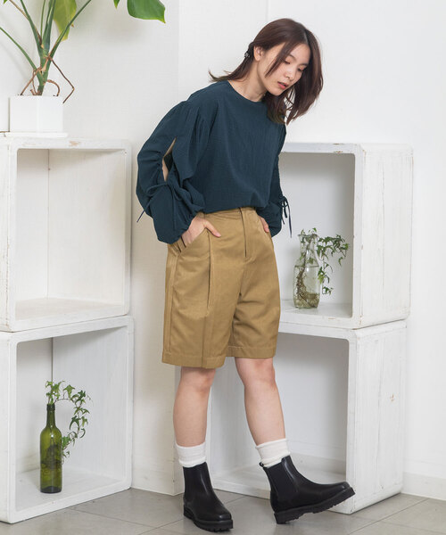 POU DOU DOU（プードゥドゥ）の「ワイドタックハーフパンツ（その他パンツ・レディース・キナリ/モカ/ダークグレー・M）」の9枚目の写真