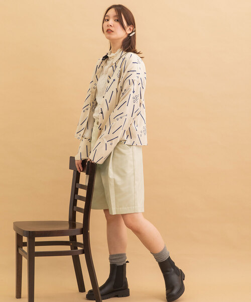 POU DOU DOU（プードゥドゥ）の「ワイドタックハーフパンツ（その他パンツ・レディース・キナリ/モカ/ダークグレー・M）」の14枚目の写真