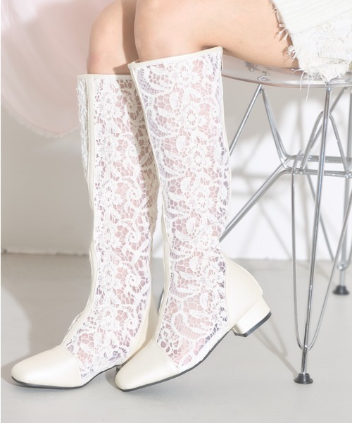 【セール】【ZOZO限定】シアーレースロングブーツ（ブーツ）｜tocco closet（トッコ クローゼット）