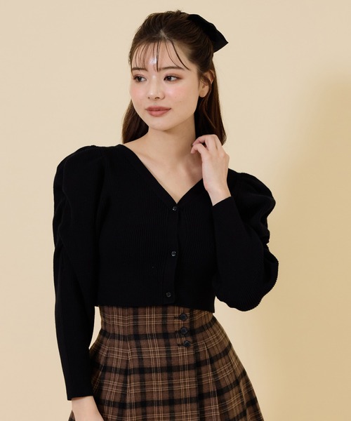 REDYAZEL（レディアゼル）の「ボリュームショルダーリブカーディガン（カーディガン/ボレロ・レディース・ブラウン/ブラック/グレー・FREE）」の2枚目の写真