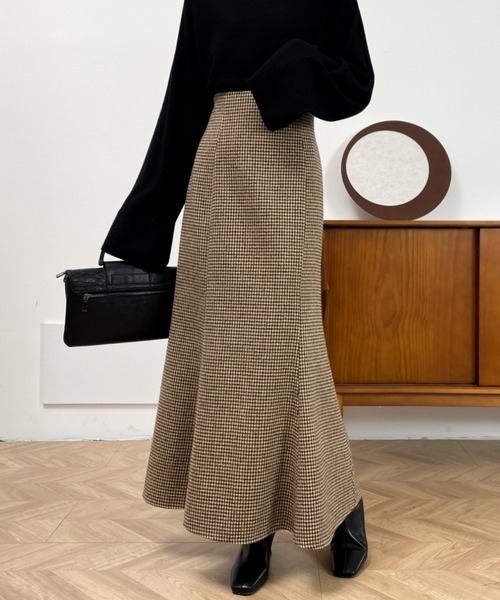 emi+（エミプラス）の「ハイウエストバックレースアップ千鳥柄マーメイドスカート（スカート・レディース・ブラック系その他/ブラウン系その他・M/L/S）」の12枚目の写真