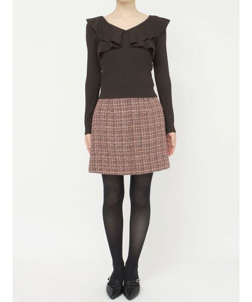 MERCURYDUO（マーキュリーデュオ）の「2WAYフォールドラッフルロングスリーブニット（ニット/セーター・レディース・ブラウン/ブラック/オフホワイト/ベビーピンク・FREE）」の5枚目の写真