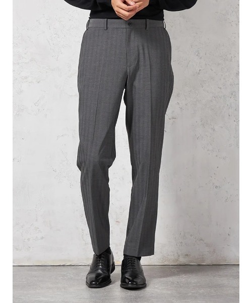 HARUYAMA(ハルヤマ)の「【ストレッチ】パンツ ノータック【セットアップ商品有】ウォッシャブル ウエストゴム仕様 ヘリンボン TOKYO RUN 通年(スラックス・メンズ・ネイビー/グレー・M/L/LL)」の1枚目の写真