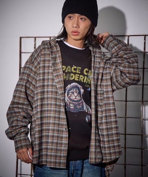 PBLIM（ページボーイリム）の「《UNISEX》チェックフーディシャツ（シャツ/ブラウス・レディース・ブラウン/ブルー・FREE）」の2枚目の写真