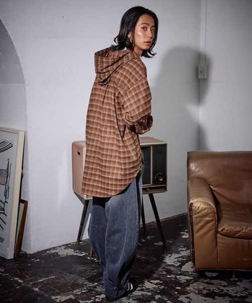 PBLIM（ページボーイリム）の「《UNISEX》チェックフーディシャツ（シャツ/ブラウス・レディース・ブラウン/ブルー・FREE）」の5枚目の写真