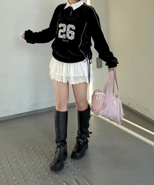 nemne store(ネンネストア)の「【Seoup】ベロアギャザートップス(その他トップス・レディース・ライトグレー/ブラック・SMALL/MEDIUM)」の3枚目の写真