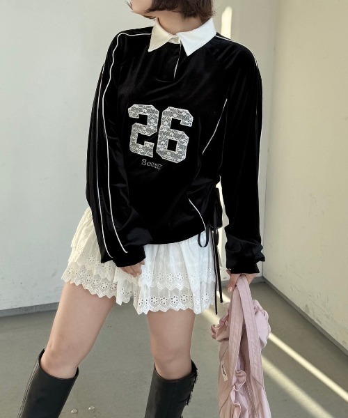 nemne store(ネンネストア)の「【Seoup】ベロアギャザートップス(その他トップス・レディース・ライトグレー/ブラック・SMALL/MEDIUM)」の4枚目の写真