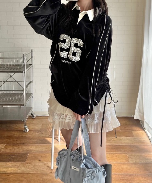 nemne store(ネンネストア)の「【Seoup】ベロアギャザートップス(その他トップス・レディース・ライトグレー/ブラック・SMALL/MEDIUM)」の8枚目の写真