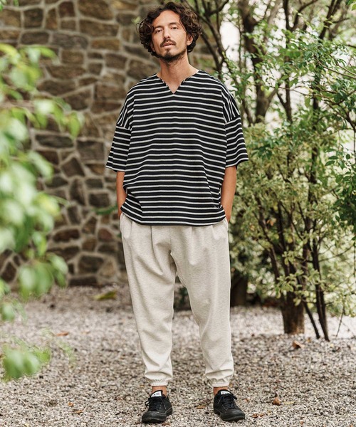 CAMBIO(カンビオ)の「mt9421- Span Fraise Border Key Neck Short Sleeve Cut sew Tシャツ(Tシャツ/カットソー・メンズ・ブラック×ホワイト/ブラック×グレー/グレー×ホワイト・S/M/L)」の22枚目の写真