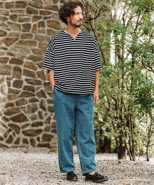 CAMBIO(カンビオ)の「mt9421- Span Fraise Border Key Neck Short Sleeve Cut sew Tシャツ(Tシャツ/カットソー・メンズ・ブラック×ホワイト/ブラック×グレー/グレー×ホワイト・S/M/L)」の16枚目の写真
