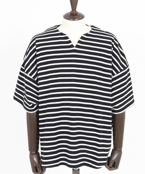CAMBIO(カンビオ)の「mt9421- Span Fraise Border Key Neck Short Sleeve Cut sew Tシャツ(Tシャツ/カットソー・メンズ・ブラック×ホワイト/ブラック×グレー/グレー×ホワイト・S/M/L)」の11枚目の写真