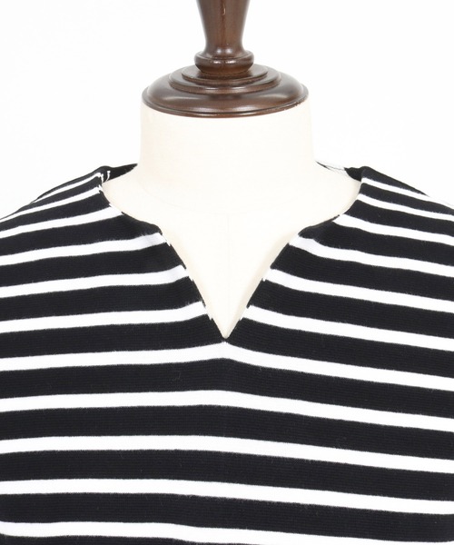 CAMBIO(カンビオ)の「mt9421- Span Fraise Border Key Neck Short Sleeve Cut sew Tシャツ(Tシャツ/カットソー・メンズ・ブラック×ホワイト/ブラック×グレー/グレー×ホワイト・S/M/L)」の8枚目の写真
