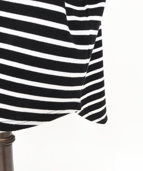 CAMBIO(カンビオ)の「mt9421- Span Fraise Border Key Neck Short Sleeve Cut sew Tシャツ(Tシャツ/カットソー・メンズ・ブラック×ホワイト/ブラック×グレー/グレー×ホワイト・S/M/L)」の5枚目の写真