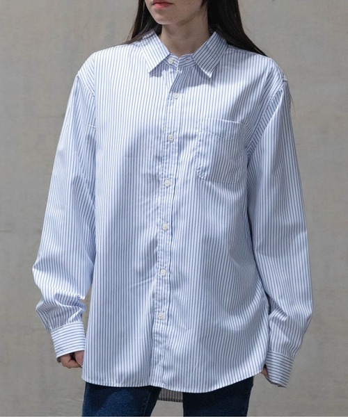 JOHN'S CLOSET（ジョンズクローゼット）の「【a】ブロードストライプ レギュラーシャツ 長袖（シャツ/ブラウス・レディース・ホワイト/ブルー/ブラック・LARGE/MEDIUM）」の16枚目の写真