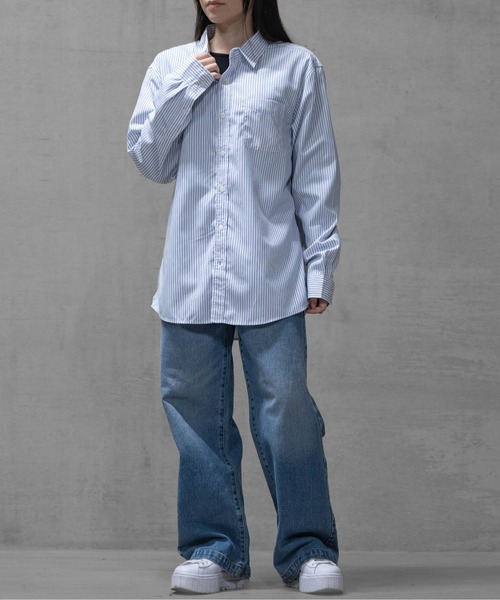 JOHN'S CLOSET（ジョンズクローゼット）の「【a】ブロードストライプ レギュラーシャツ 長袖（シャツ/ブラウス・レディース・ホワイト/ブルー/ブラック・LARGE/MEDIUM）」の19枚目の写真