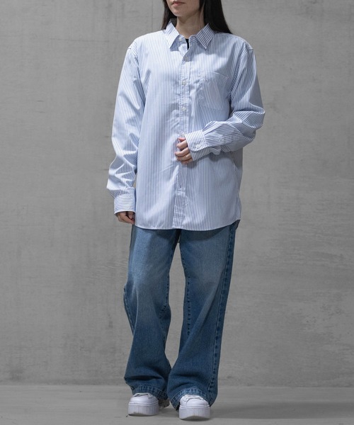 JOHN'S CLOSET（ジョンズクローゼット）の「【a】ブロードストライプ レギュラーシャツ 長袖（シャツ/ブラウス・レディース・ホワイト/ブルー/ブラック・LARGE/MEDIUM）」の20枚目の写真