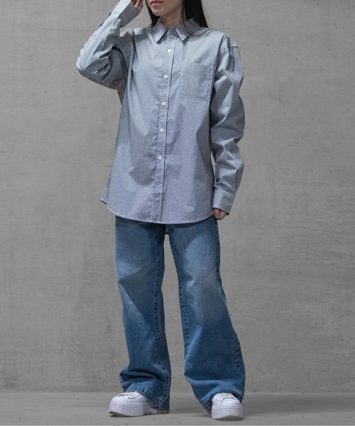 JOHN'S CLOSET（ジョンズクローゼット）の「【a】ブロードストライプ レギュラーシャツ 長袖（シャツ/ブラウス・レディース・ホワイト/ブルー/ブラック・LARGE/MEDIUM）」の12枚目の写真