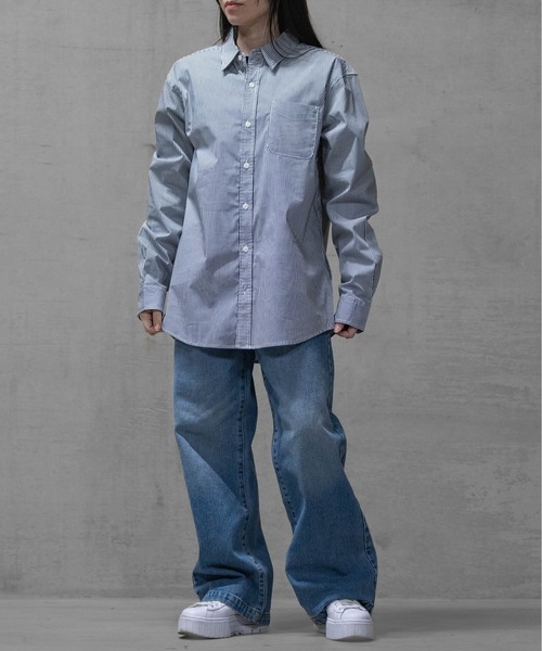 JOHN'S CLOSET（ジョンズクローゼット）の「【a】ブロードストライプ レギュラーシャツ 長袖（シャツ/ブラウス・レディース・ホワイト/ブルー/ブラック・LARGE/MEDIUM）」の13枚目の写真