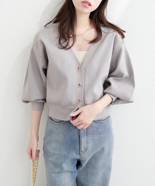 natural couture(ナチュラルクチュール)の「プチプラハトメバー釦カーデ(カーディガン/ボレロ・レディース・ライトグレー/ラベンダー/ネイビー/グレイッシュベージュ/サックスブルー/ブラック/チャコールグレー/アイボリー・FREE)」の5枚目の写真