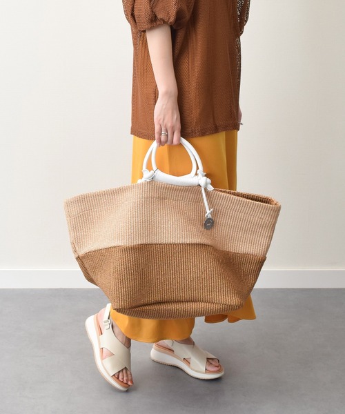 marco masi(マルコマージ)の「【MARCO MASI】レザーハンドルラフィアバッグ(Q56342)(トートバッグ・レディース・ブラック系その他/キャメル・ALL)」の8枚目の写真