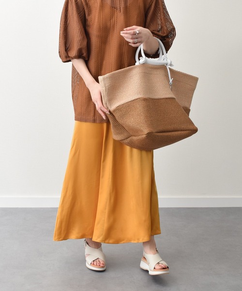 marco masi(マルコマージ)の「【MARCO MASI】レザーハンドルラフィアバッグ(Q56342)(トートバッグ・レディース・ブラック系その他/キャメル・ALL)」の7枚目の写真