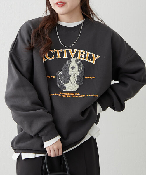 continuer de NICE CLAUP(コンティニューデナイスクラップ)の「わんこ相良刺繍スウェット(スウェット・レディース・オートミール/スミクロ/オフホワイト/ブルー・FREE)」の12枚目の写真