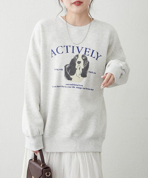 continuer de NICE CLAUP(コンティニューデナイスクラップ)の「わんこ相良刺繍スウェット(スウェット・レディース・オートミール/スミクロ/オフホワイト/ブルー・FREE)」の22枚目の写真