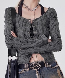 lilful | 【セットアイテム】ホルターネックキャミ グランジダメージレースアップカットソーカーディガン(Tシャツ/カットソー)