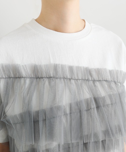 andme(アンドミー)の「フリルチュールドッキングビスチェ風トップス(Tシャツ/カットソー・レディース・ホワイト×ホワイト/ホワイト×ライトグレー/ホワイト×ピンク/チャコールグレー×ブラック・M)」の8枚目の写真