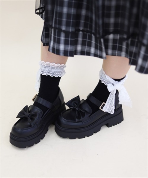 axes femme POETIQUE（アクシーズファムポエティック）の「レースリボンソックス（ソックス/靴下・レディース・ブラック/グレー・FREE）」の2枚目の写真