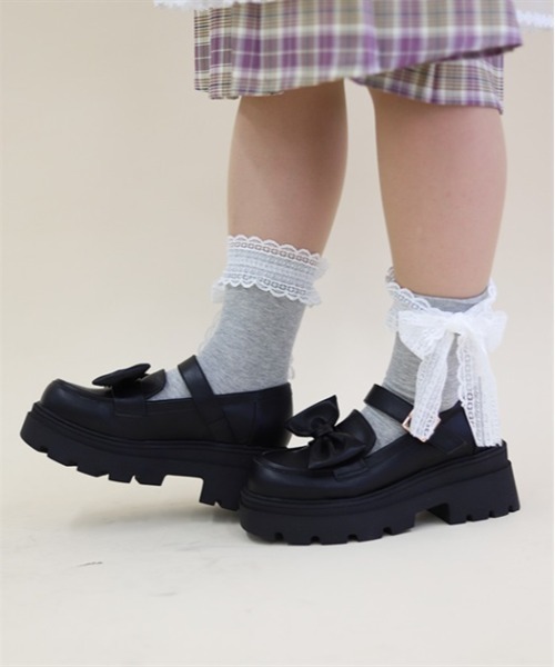 axes femme POETIQUE（アクシーズファムポエティック）の「レースリボンソックス（ソックス/靴下・レディース・ブラック/グレー・FREE）」の3枚目の写真