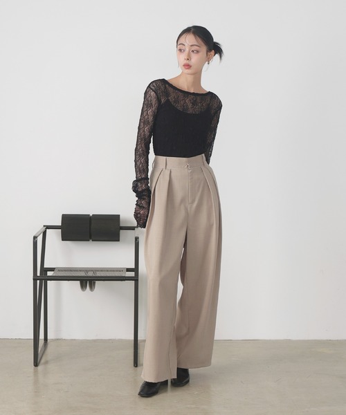 【Drawer♡】袖レースカットソー2022SS セール】バックオープンレーストップス（Tシャツ/カットソー