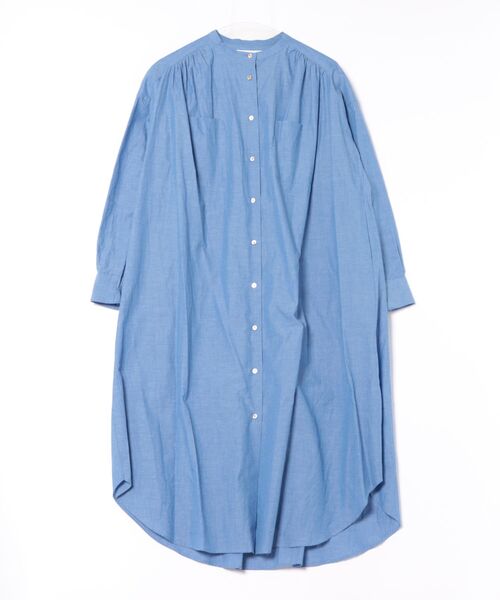 SIPULI（シプリ）の「Slab Yarn Cotton Lawn ボリュームシャツドレス（ワンピース・レディース・ブルー/ホワイト・2）」の5枚目の写真