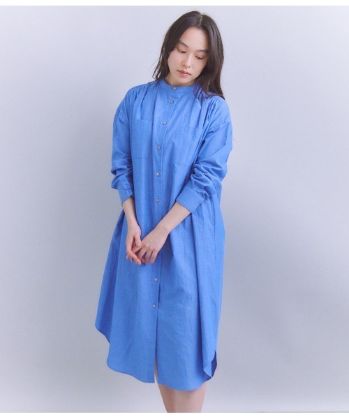 SIPULI（シプリ）の「Slab Yarn Cotton Lawn ボリュームシャツドレス（ワンピース・レディース・ブルー/ホワイト・2）」の13枚目の写真