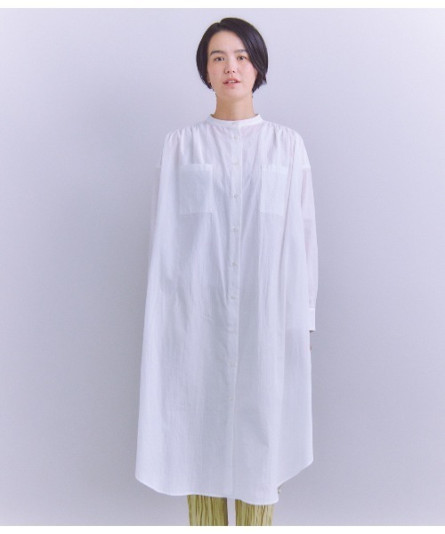 SIPULI（シプリ）の「Slab Yarn Cotton Lawn ボリュームシャツドレス（ワンピース・レディース・ブルー/ホワイト・2）」の7枚目の写真