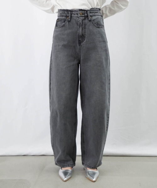 STERNBERG 脚長見えワイドデニム L グレー人気シルエットスタイルアップ LC/LLL 脚長カーブパンツ（デニムパンツ）｜LUCA/LADY LUCK LUCA（ルカ