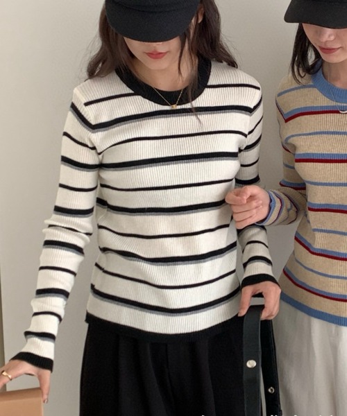 Vipoa(ヴィポア)の「カラーボーダーリブトップス(Tシャツ/カットソー・レディース・ベージュ/グレー/ブラウン/アイボリー・FREE)」の15枚目の写真