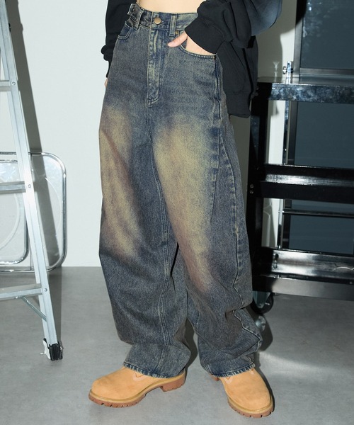 John Galliano レイヤード　デニム　パンツ　レザー　切り替え John Galliano レイヤード デニム パンツ レザー 切り替え