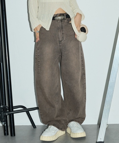 セール】ヴィンテージオーバーダイ加工バレルデニムパンツ