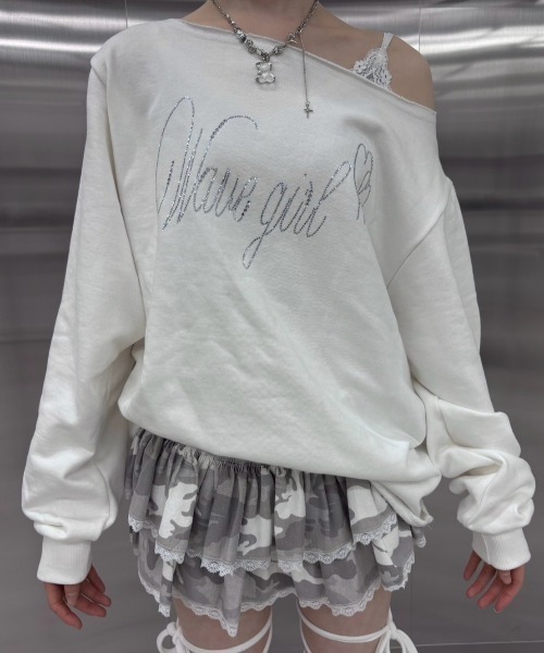 Never mind the XU / Chikashitsu+(ネバーマインド ザ エックスユー / チカシツプラス)の「【nmtc+】one shoulder beads sweat shirts / 【エヌエムティーシープラス】ワンショルダービーズ長袖スウェット トレーナー(スウェット・レディース・ホワイト/グレー/ブラック・ONE SIZE)」の20枚目の写真