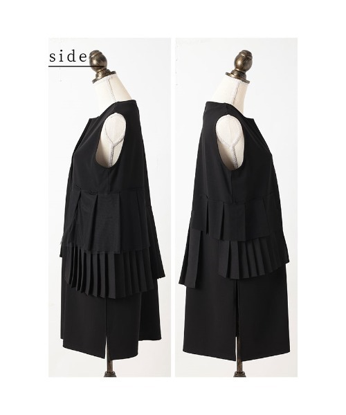 Sawa a la mode(サワアラモード)の「アシンメトリー異素材プリーツジレジャケット(ノーカラージャケット・レディース・ブラック・FREE)」の21枚目の写真