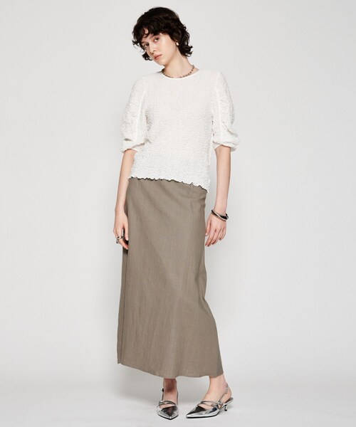 cloenc（クロエンス）の「【手洗い可】リネンブレンドフレアスカート（スカート・レディース・カーキ/オフホワイト/ブラック・01/02/03）」の7枚目の写真